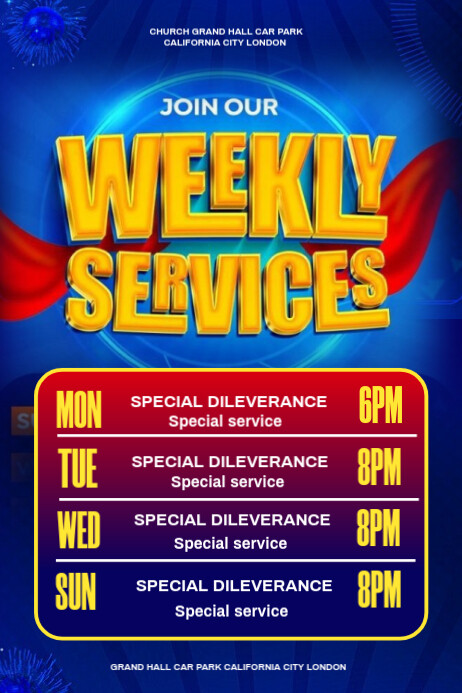 Weekley Service Templete Copy of Blue List-based Weekly Services Template Design Poster ...