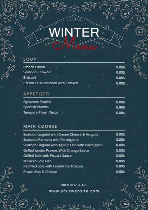 Plantilla de Blue List-based Winter Menu Card Template A4 | PosterMyWall