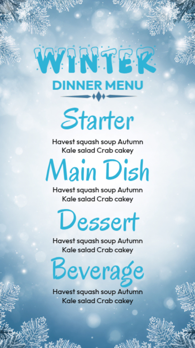 Winter Menu Examples Winter Dinner Menu Template | PosterMyWall