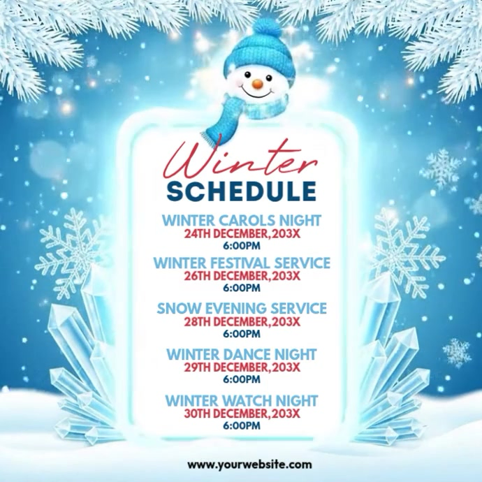 Blue List-based Winter Opening Hours Invitation Square (1:1) template