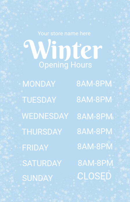 Blue List-based Winter Opening Hours  Tabloid template