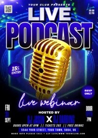 Blue Live Podcast Video Flyer A6 template