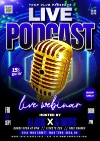 Blue Live Podcast Video Flyer A6 template