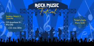 Blue Maksimalis Rock Music Festival Invitation Spanduk Eventbrite template