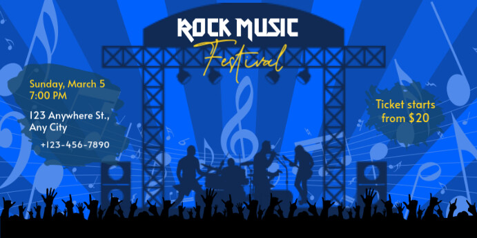 Blue Maksimalis Rock Music Festival Invitation Spanduk Eventbrite template