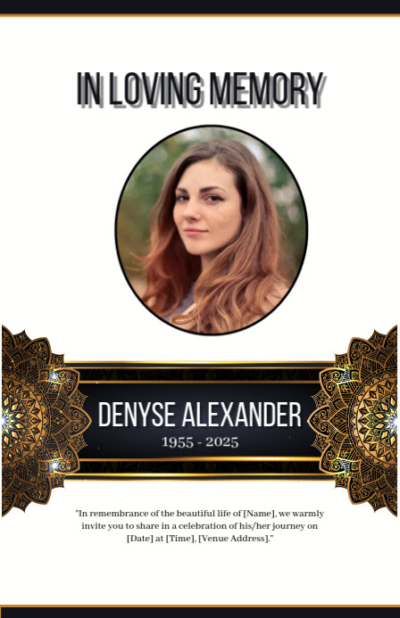 Blue mandala design funera program card template Half Page Wide