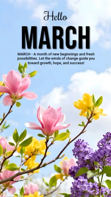 Blue March greetings | Spring flowers | Welcome March Instagram Story ...