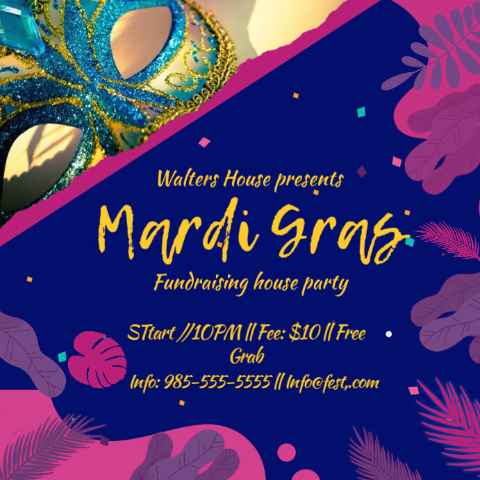 Blue Mardi Gras Party Invitation Template Postermywall