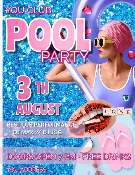 Blue Massimalista  Pool Party Volantino (us Letter) Pamflet (VSA Brief) template