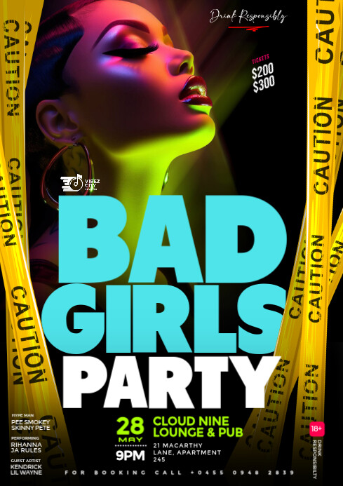 Blue Maximalist 3d Bad Girls Night Party Event Flyer A4 template