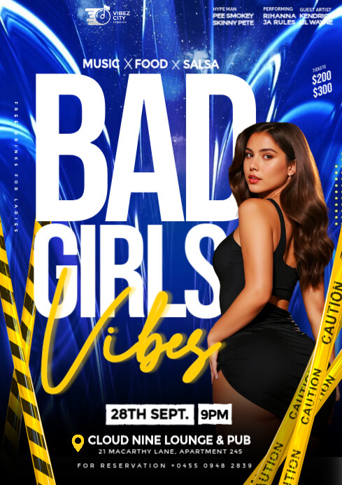 Blue Maximalist 3d Bad Girls Night Party Event Flyer A4 template