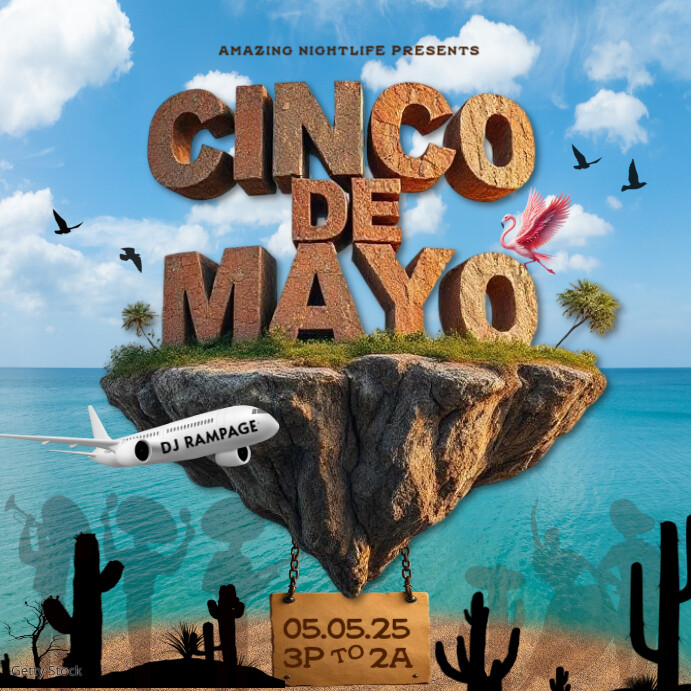 Blue Maximalist 3d Cinco De Mayo  Instagram Post template
