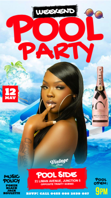 Blue Maximalist 3d Maximalist Editable Pool Party Event Flyer Poster Instagram Story Instagram Story template