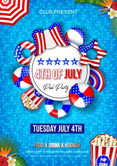 Blue Maximalist 4th Of July A4 template