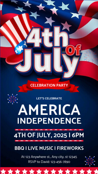 Blue Maximalist 4th Of July American Independence Day Party Invitation Flyer  Instagram Story template