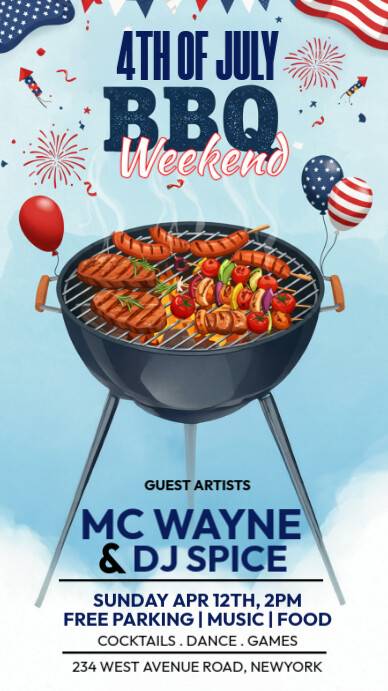 Blue Maximalist 4th Of July Bbq Weekend Instagram Story template
