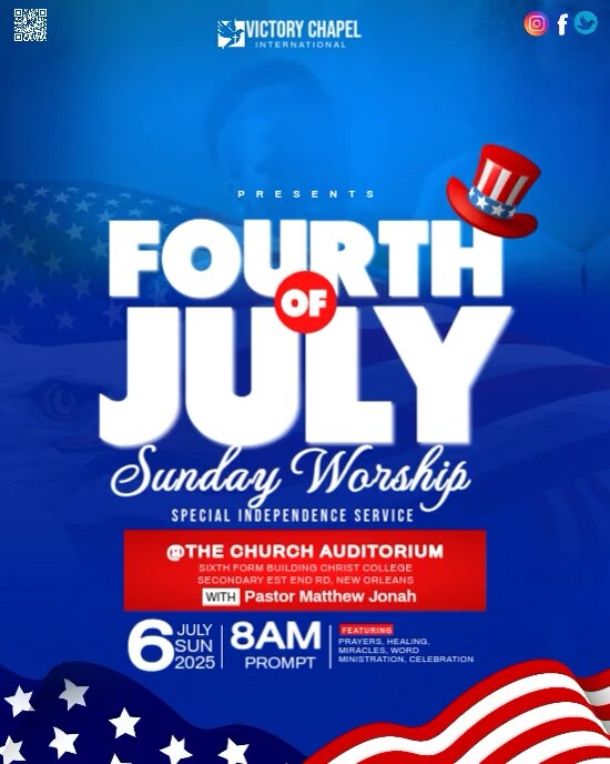Blue Maximalist 4th Of July Church Service  Instagram Portrait template