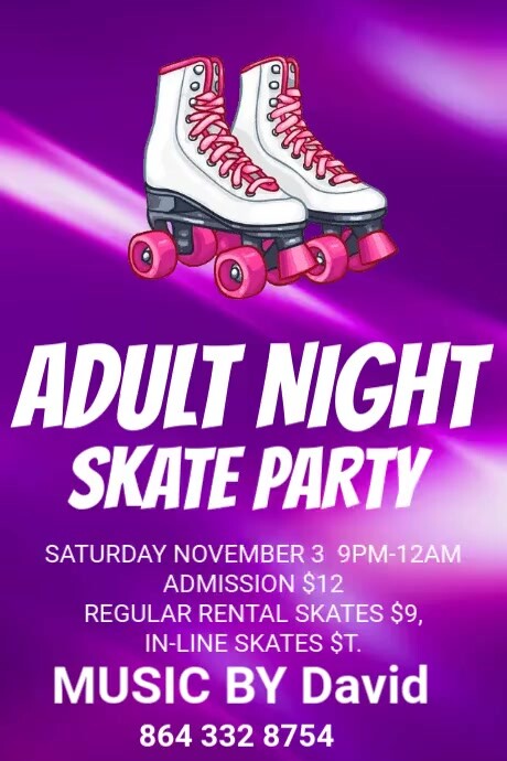 Blue Maximalist Adult Night Skate Party Poster template