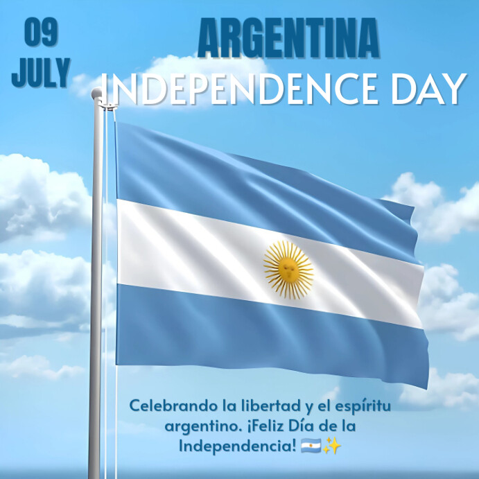 Blue Maximalist Argentina Independence Day  Instagram Post template