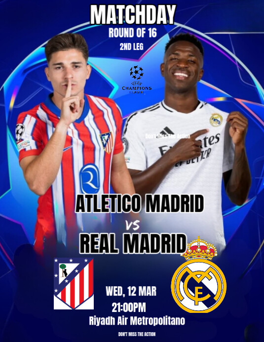 Copy of Blue Maximalist Atletico Madrid Vs Real Madrid Round Of 16 ...