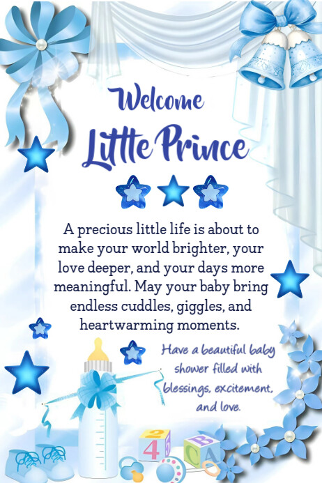 Blue Maximalist Baby Boy Shower Wishes Poster 海报 template