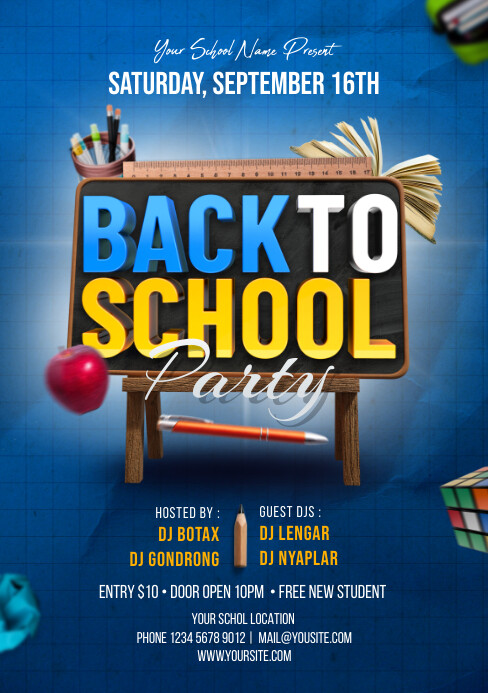 Blue Maximalist Back To School Party A5 template