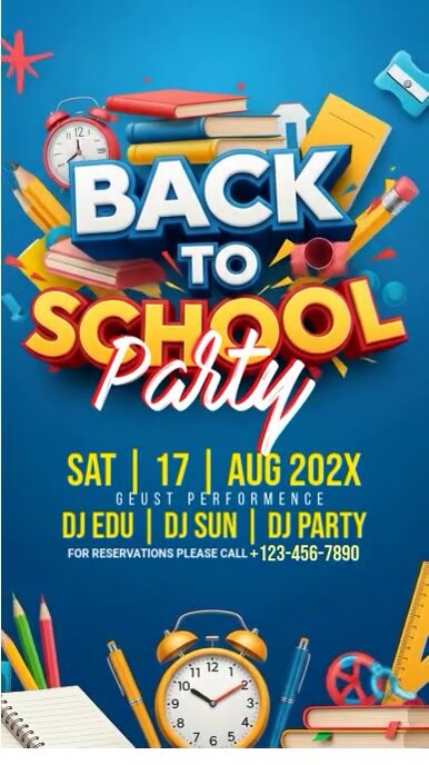 Blue Maximalist Back To School Party Instagram Reel template