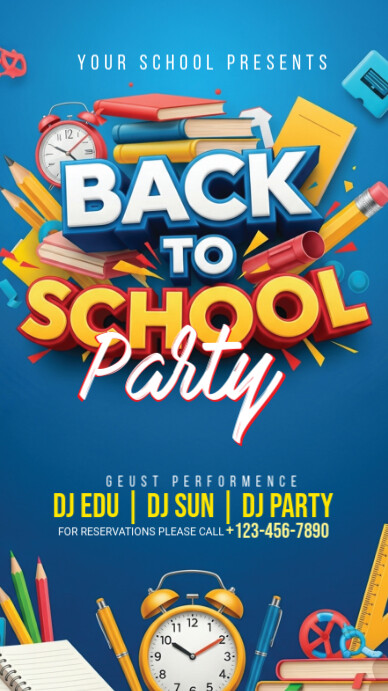 Blue Maximalist Back To School Party Instagram Story template