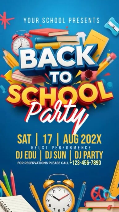 Blue Maximalist Back To School Party Instagram Reel template