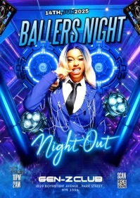 Blue Maximalist Ballers Night Party A6 template