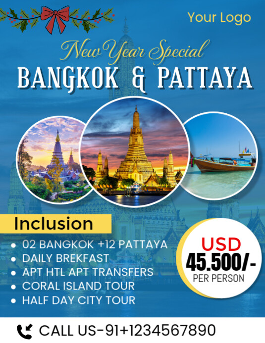 Blue Maximalist Bangkok And Pattaya Flyer (us Letter) Template ...