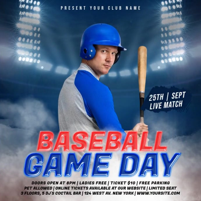 Blue Maximalist Baseball Game Flyer Instagram Post Template | PosterMyWall