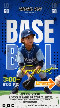 Blue Maximalist Baseball Tryout Template Instagram Story
