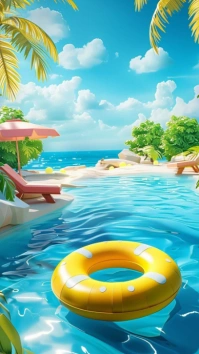 Blue Maximalist Beach Background  Digital Display (9:16) template
