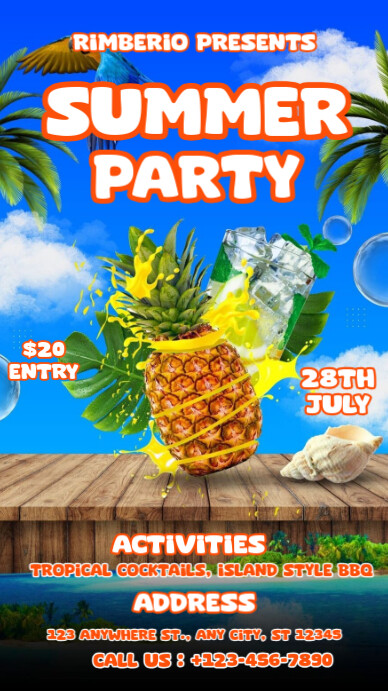 Blue Maximalist Blue & Orange Summer Party Invitation Instagram Story Instagram Story template