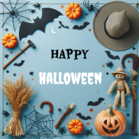 Blue Maximalist Blue Flat Lay Happy Halloween Template Design  Instagram Post