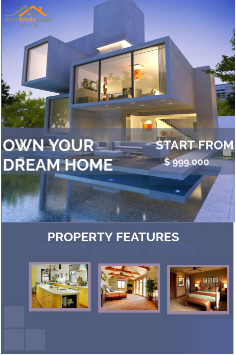 Blue Maximalist Blue Modern Real Estate Property Promotion Flyer Poster ...