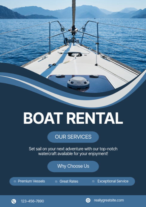 Blue maximalist boat rental service ads flyer template design a4 ...