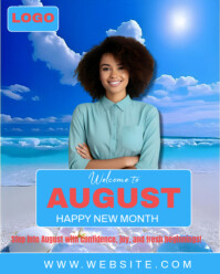 Blue Maximalist Bright August Welcome – Happy New Month Flyer Template Instagram Portrait