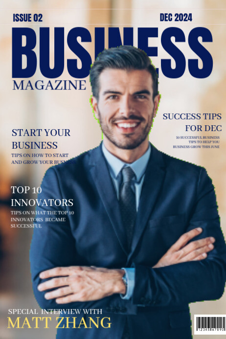Blue Maximalist Business Magazine Cover  Poster template