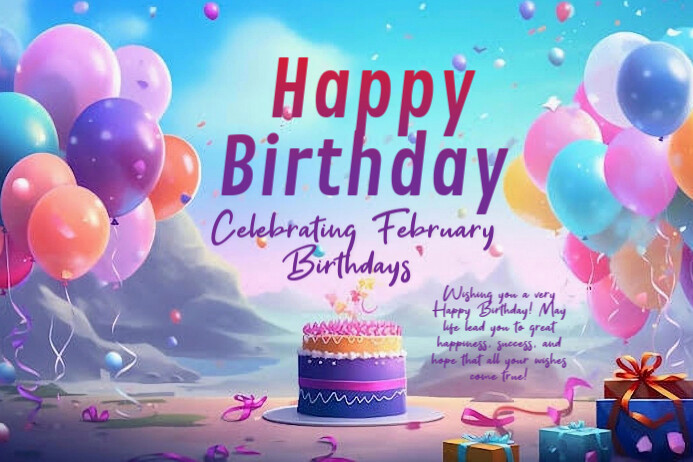 Blue Maximalist Celebrating February Birthdays Banner 4' × 6' Template ...