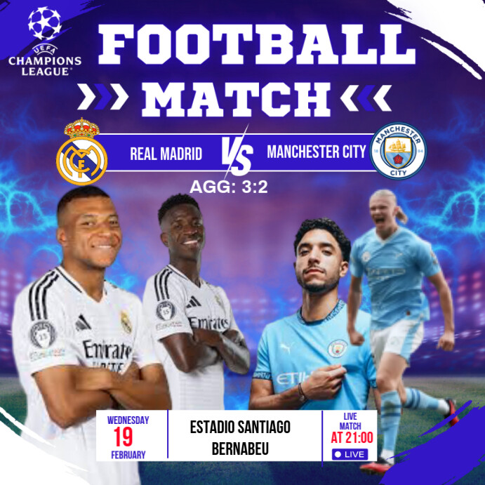 Blue Maximalist Champions League Match Real Madrid Vs Manchester City ...