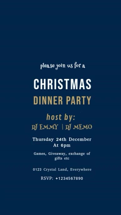 Blue Maximalist Christmas Dinner Party Invite Whatsapp Status Template ...