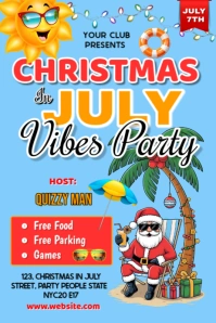 Blue Maximalist Christmas In July Party Poster template