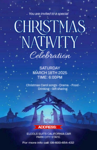Blue Maximalist Christmas Nativity Celebration Template Tabloid