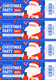Blue Maximalist Christmas Party Ticket A4 template
