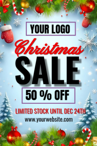 Blue Maximalist Christmas Sales Poster Template - 50% Off Holiday Sale Design  Poster