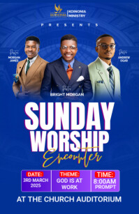 蓝色 Sunday Worship Service Half Page Wide Template