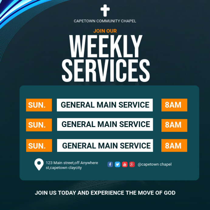Blue Maximalist Church Weekly Services Instagram Post Iphosti le-Instagram template