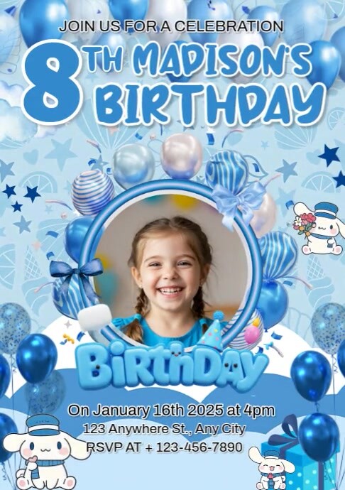 Blue Maximalist Cinnamoroll Birthday Template A4